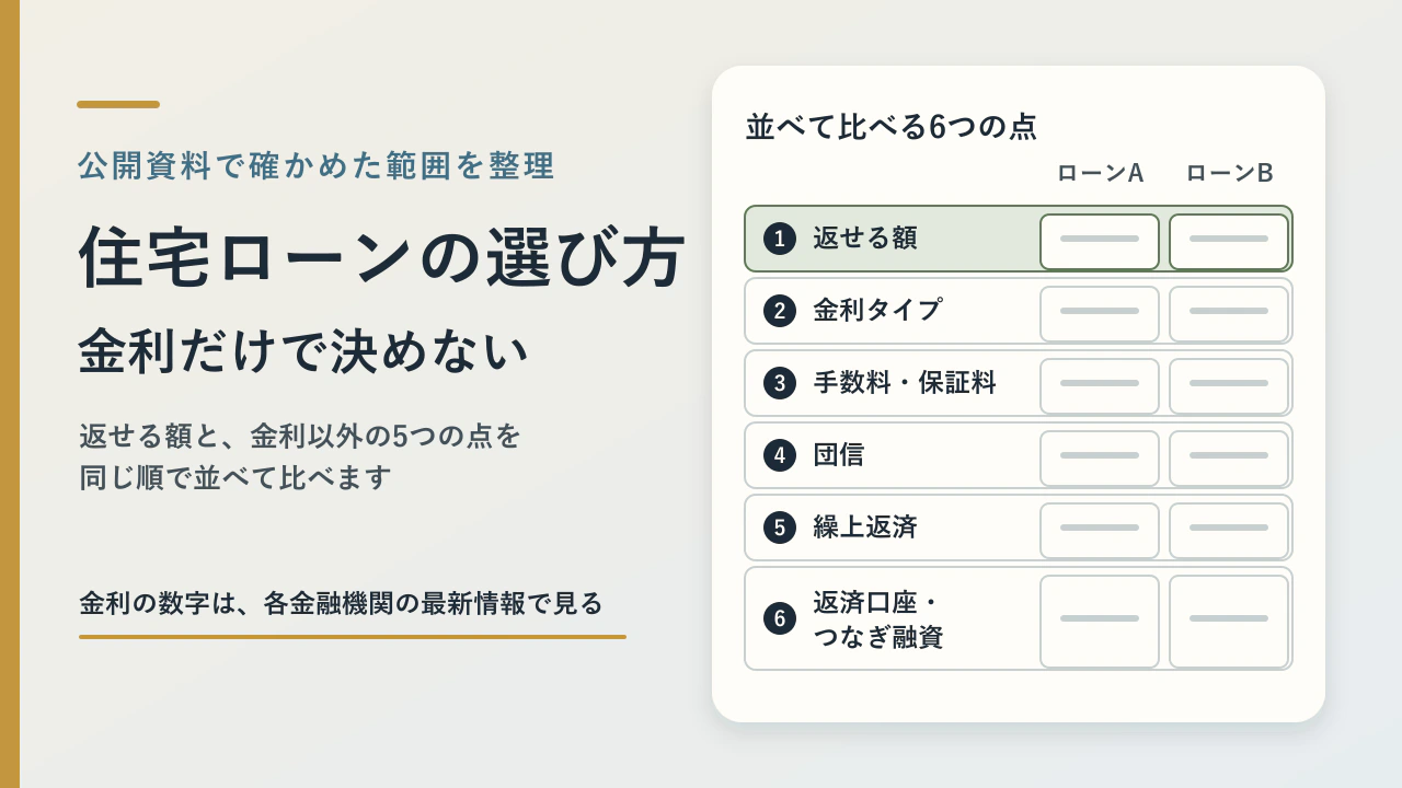 住宅ローンの選び方｜「なんとなく」で決めないために、返せる額と金利以外に見る点