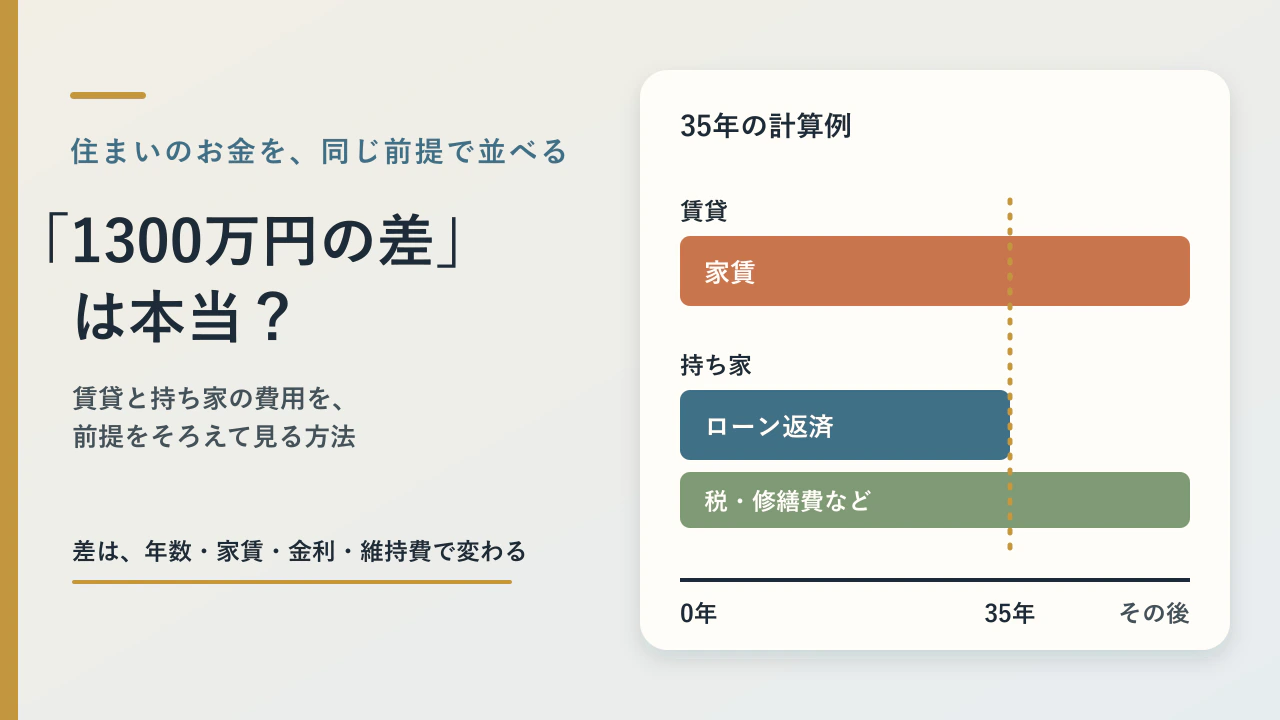 賃貸と持ち家で「1300万円の差」は本当？前提をそろえて費用を比べる方法