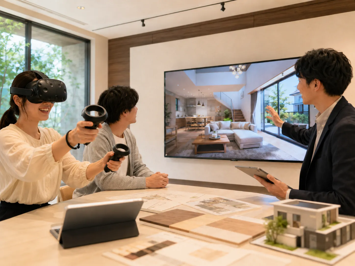 VR体験の様子｜建てる前に完成イメージを確認