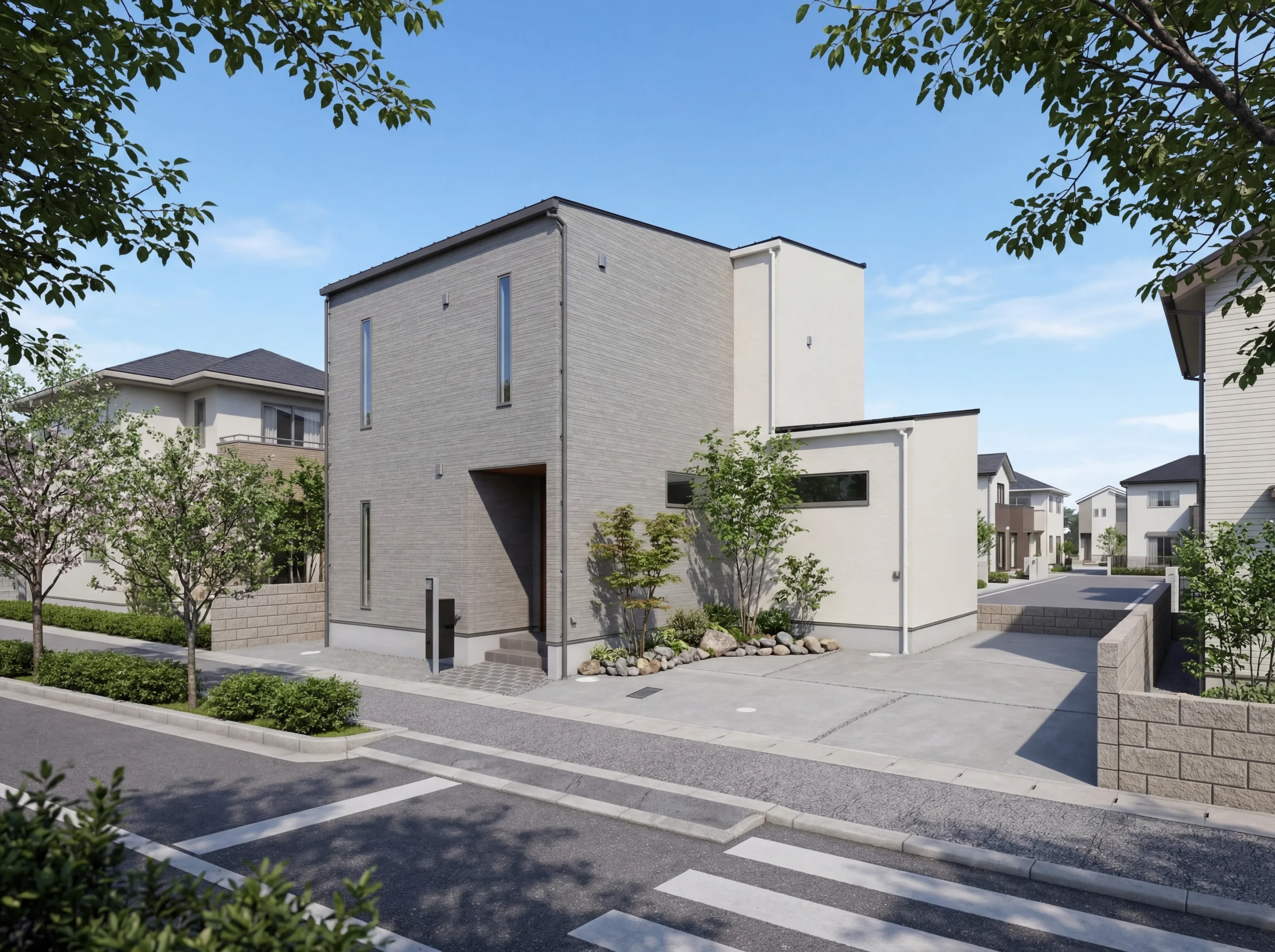 【岡山市南区】　大理石調の玄関が迎える、洗練されたデザインの家　No.059